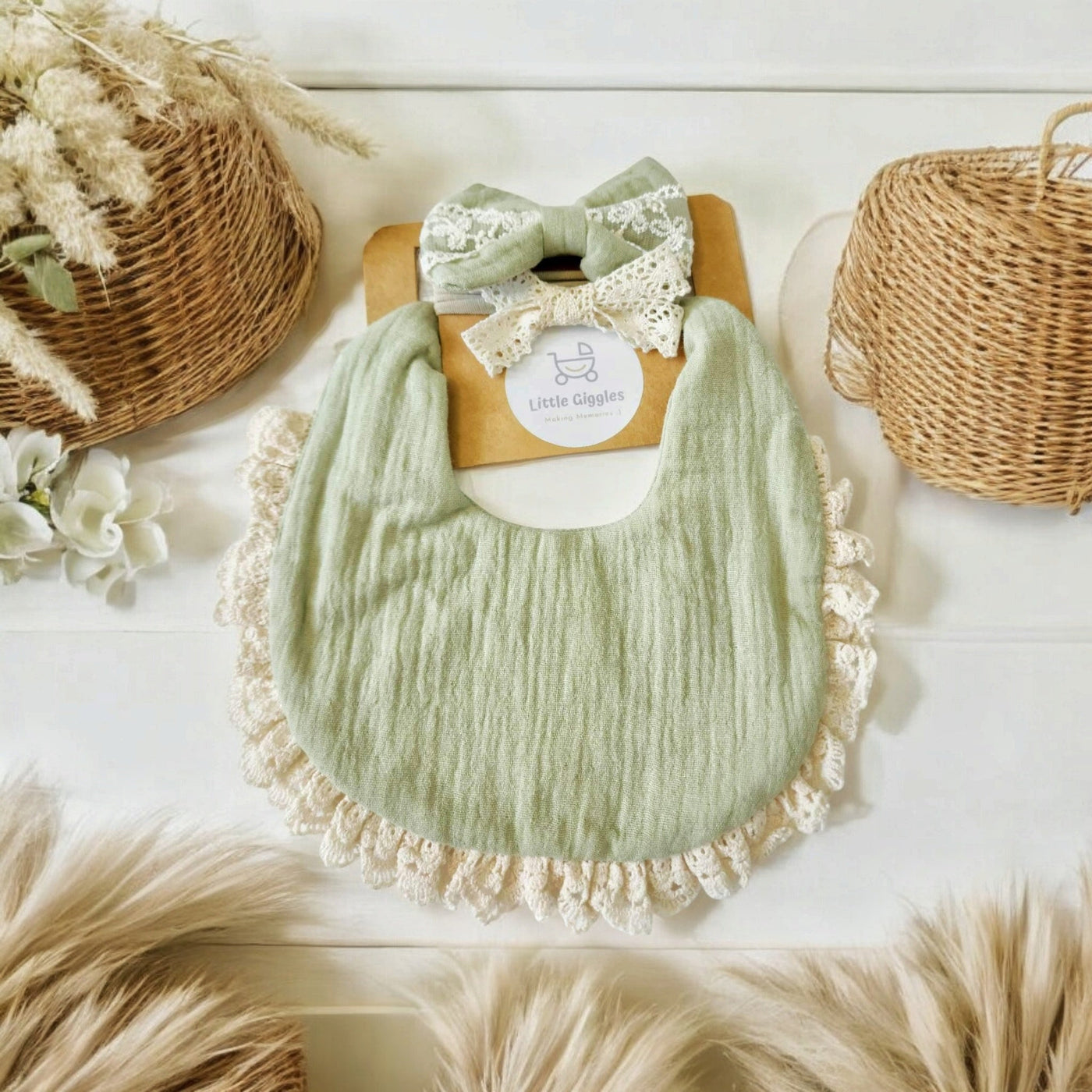 Lace Bib and Headband Set