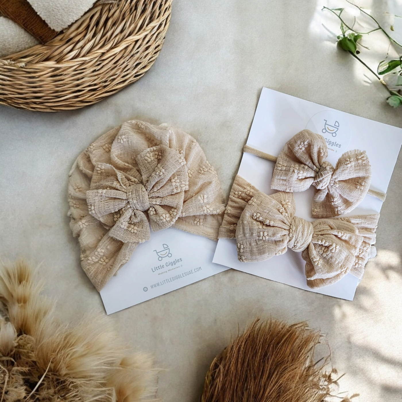 Beige Petal Headband Set