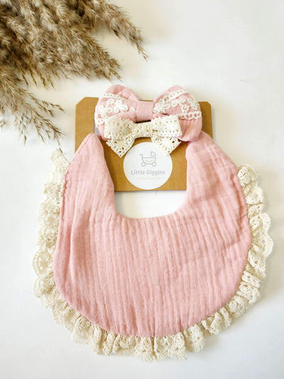 Pink Lace Bib and Headband Set