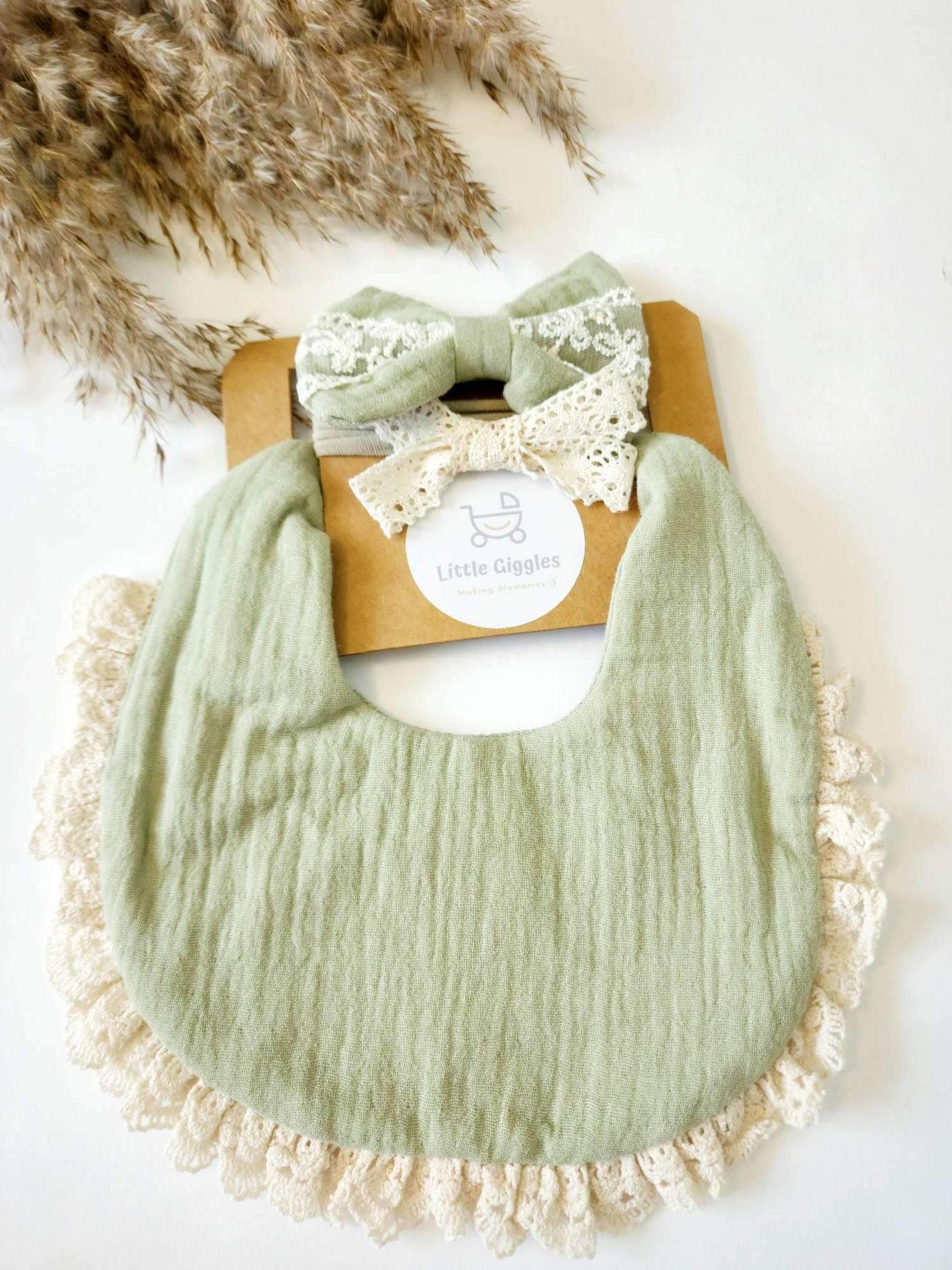 Green Lace Bib and Headband Set