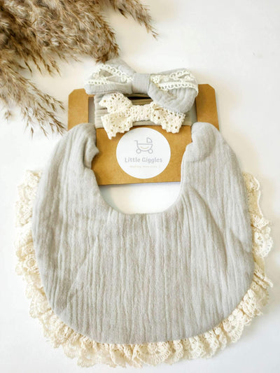 Grey Lace Bib and Headband Set